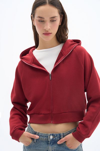 Wear Three Points Zipper - Relaxed Fit Full Length Zippered Hooded 3 Thread Premium Knitted Fabric Burgundy Sweatshirt