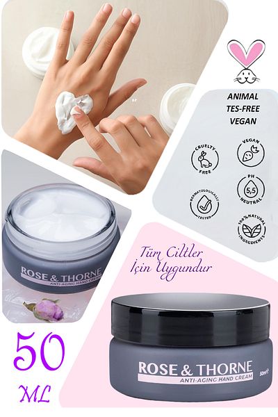 ROSE & THORNE Hand Skin Care Cream Anti-Aging 50 ml Moisturizing Argan Oil Hyaluronic Acid Collagen