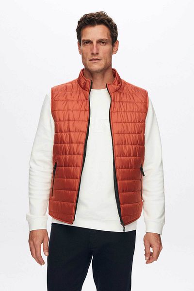 D'S Damat Brick Color Regular Fit Fiber Filled Zippered Seasonal Vest Coat