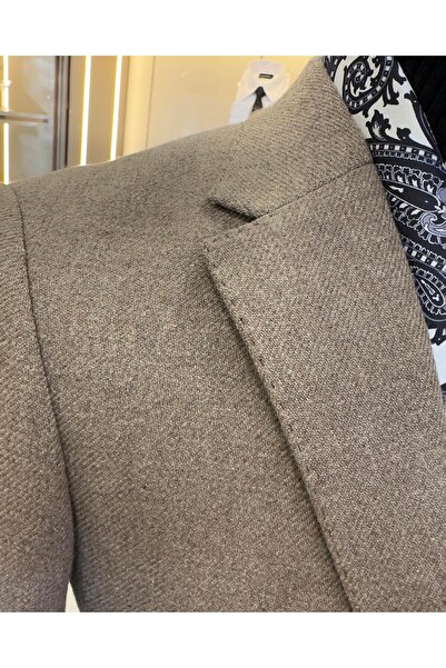 TerziAdemAltun İtalyan stil slim fit mono yaka kaşe erkek ceket vizon T10942