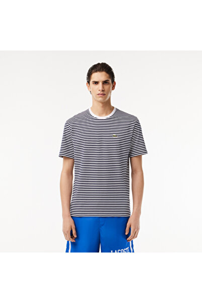 Lacoste Erkek Classic Fit Bisiklet Yaka Çizgili Beyaz T-Shirt