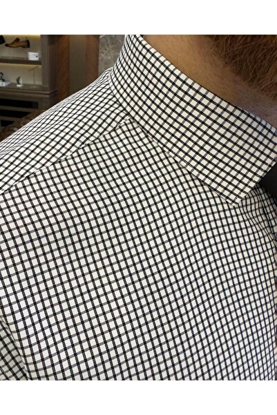 TerziAdemAltun Βαμβακερό ανδρικό πουκάμισο με καρό γιακά ιταλικού στυλ μαύρο T11172