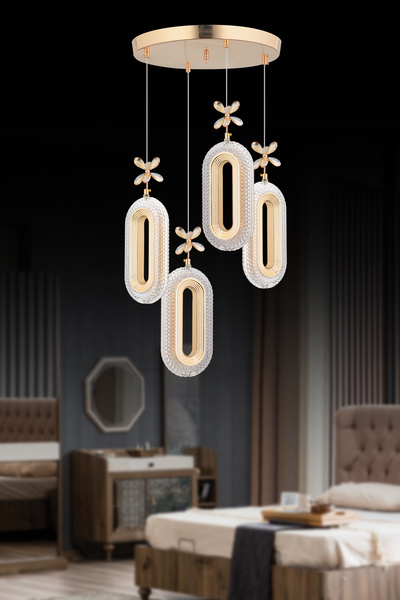 İstanbul Avize Alfa Led 4'lü Gold Kumandalı 3 Renk Ledli Modern Led Avize