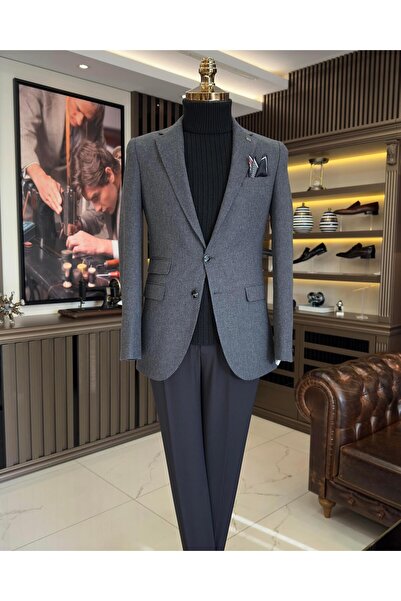 TerziAdemAltun سترة رجالية على الطراز الإيطالي بقصة ضيقة 8 رقبة أحادية منخفضة...