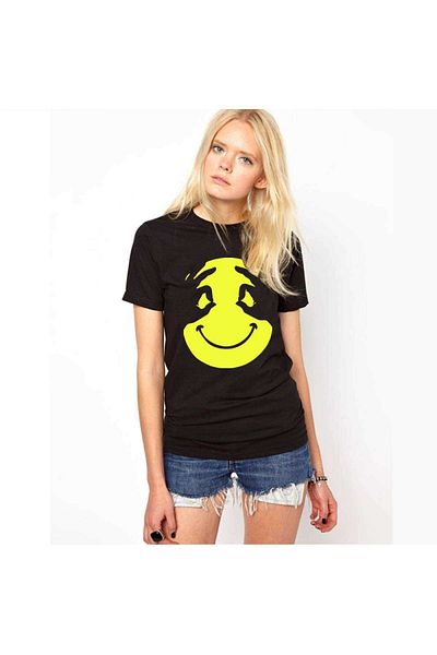 Tshirthane Tricou negru pentru femei Smile, imprimat manual, slim fit