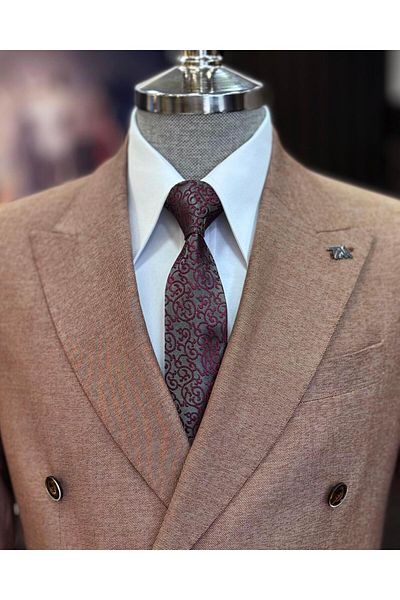 TerziAdemAltun Brick Colored Italian Style Slim Fit Men's Jacket - Pointed Collar T11515