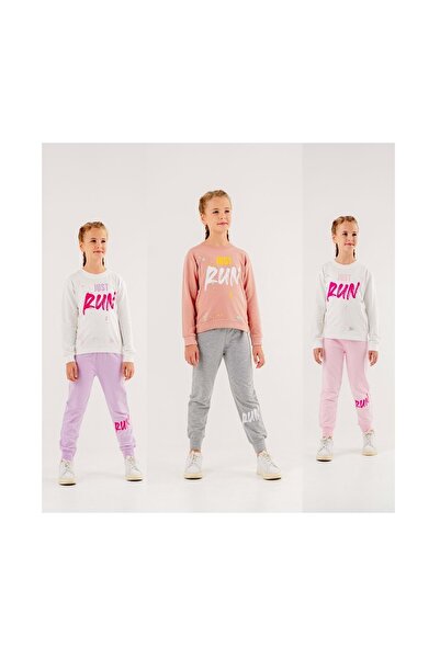 coppa kids 3'lü Kız Çocuk Baskı Detaylı Rahat Eşofman Takım