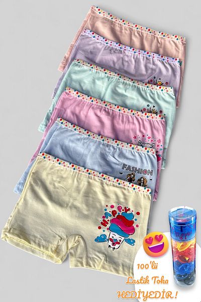 Dondeza Pachet de 6 boxeri pentru fete cu imprimeu în culori pastel (100 de catarame din cauciuc sunt cadouri)