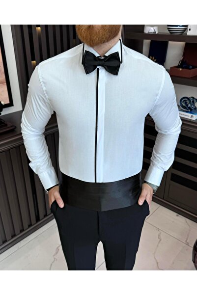 TerziAdemAltun Мъжка риза с италианска кройка и яка за младоженец, slim fit, T3469