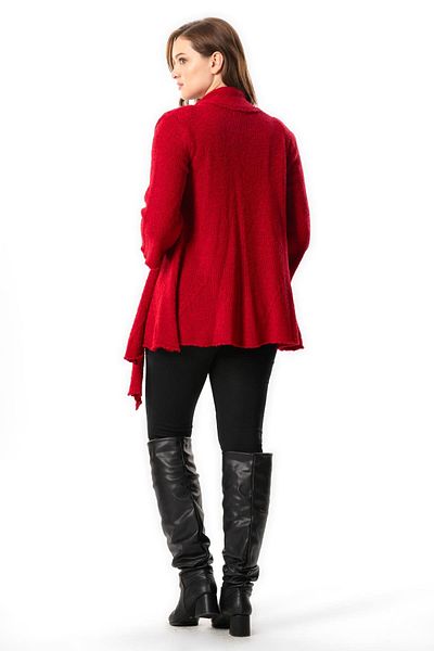Eliş Şile Bezi Autumn and Winter Red Knitwear Cardigan - Long Sleeve with Blind Detail