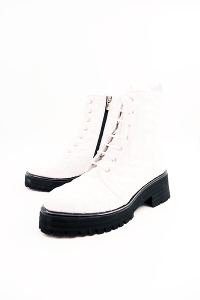 Tenau Γυναικείες μπότες λευκές από γνήσιο δέρμα