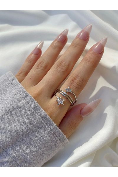 Eylülün Takısı Silver Colored Spiral Star Women's Ring