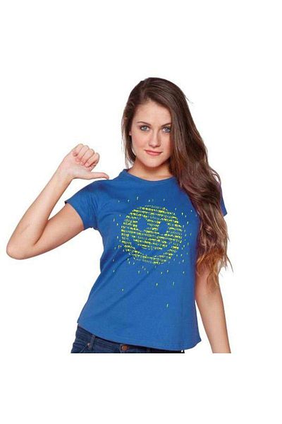 Tshirthane Γυναικείο μπλε μπλουζάκι Smile Humans με στάμπα Slim Fit