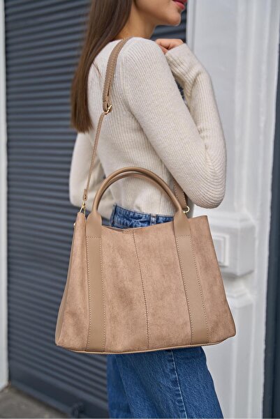 Madamra Dámská semišová taška do ruky a přes rameno z norkové semišové kůže