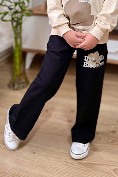 Riccotarz Girl's Tulip Printed Sweatshirt Text Detailed Bottom Tracksuit Brown Tracksuit Set