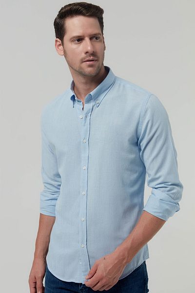 D'S Damat قميص Ds Damat Slim Fit من القطن باللون الأزرق