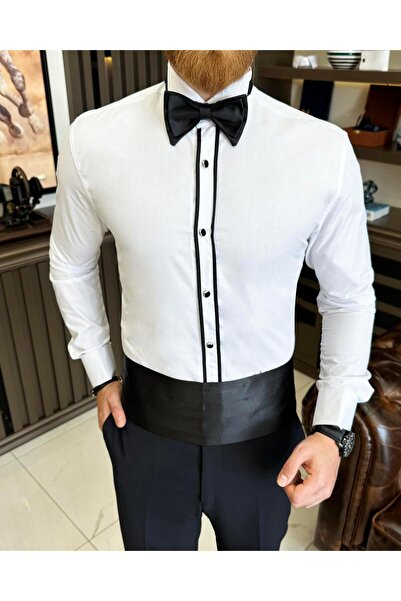 TerziAdemAltun Ανδρικό πουκάμισο T7216 με λεπτή εφαρμογή γαμπρού με γιακά αλόγου