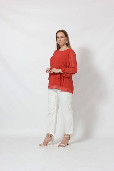 Moda Berray 3243 Sleeve Stone Printed Stylish Blouse Cinnamon