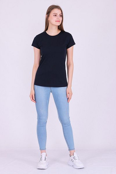 Tshirthane Γυναικείο πλεκτό κοντομάνικο μπλουζάκι Navy Blue 100% Cotton Crew Neck Basic Unprinted