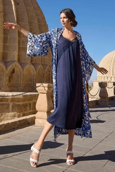 MONAMİSE Monamise 23038 Set cămașă de noapte cu bretele pentru femei - bleumarin