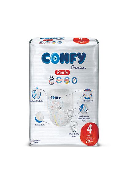 Confy Premium Size 4 Maxi Baby Panties - 9-14 KG 70 Pieces