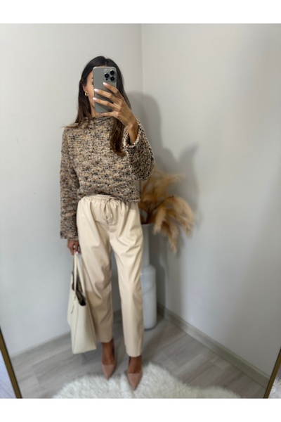 Butik In shine Krem Deri Pantolon