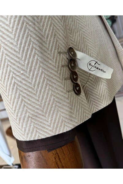 TerziAdemAltun Ανδρικό μπουφάν μονόχρωμο μονόχρωμο μπεζ χρώματος Slim Fit - T11536