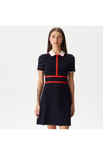 Lacoste Γυναικείο φόρεμα Flare Fit Polo Collar Navy Blue