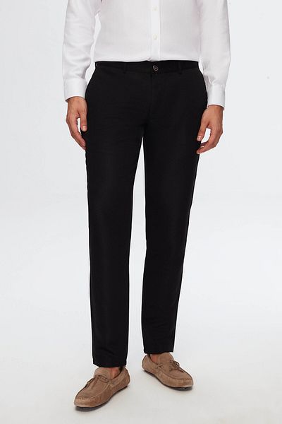D'S Damat Black Slim Fit Cotton Chino Pants - Dobby and Side Pocket