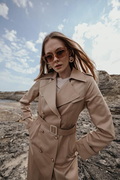 Olcay KAMEL 6617 - Διπλό στήθος καμπαρντίνα μεσαίου μήκους με επωμίδες και κάπα