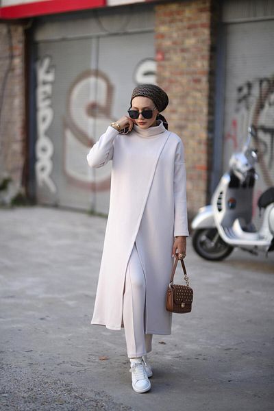 NS Moda Set pantaloni tunică cu gât Hijab Stone Model-487