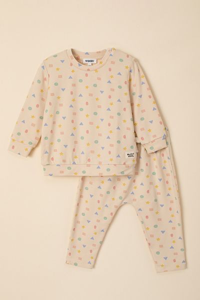 Woody Cotton Baby Pajamas-Bpc - 993- Geometric Printed Ecru
