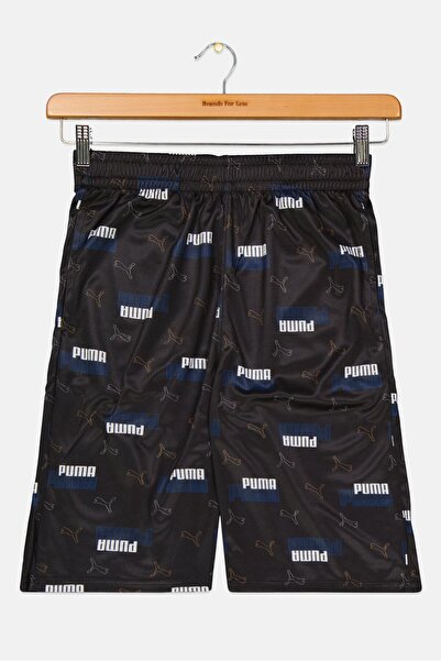 Puma Kids Boy Sportswear Linear Printed Logo Training Shorts, Black