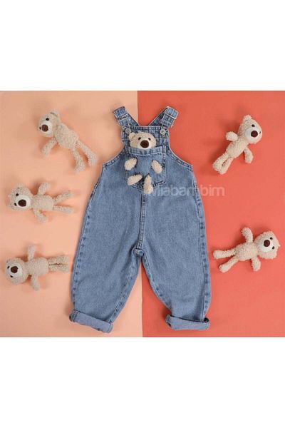 miabambim Jeans Salopet světle modrý overal s medvídkem