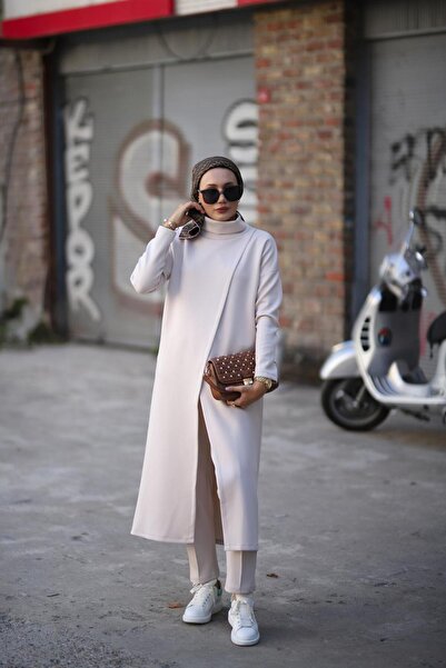 NS Moda Hijab Turtleneck Tunic Trousers Set Stone Model-487