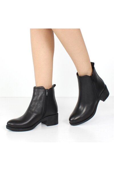 Celal Gültekin Kadın Siyah Çift Fermuarlı Kalın Topuklu Deri Bot