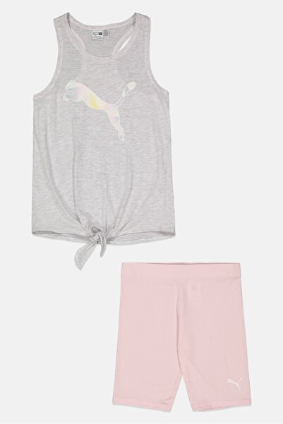 Puma Kids Girl 2 Piece Sleeveless Top and Shorts Set, Pink/Light Grey
