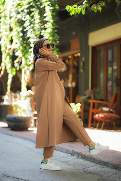 NS Moda Women's Turtleneck Tunic Trousers Set Mink Model-487