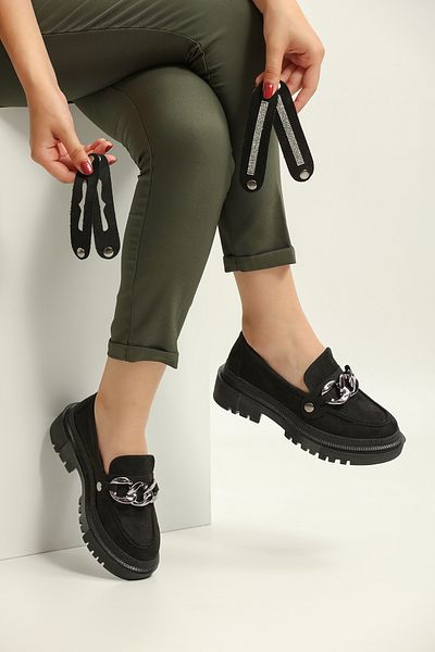 ZENNESHOES Pantofi de damă Kristen din piele neagră cu lanț