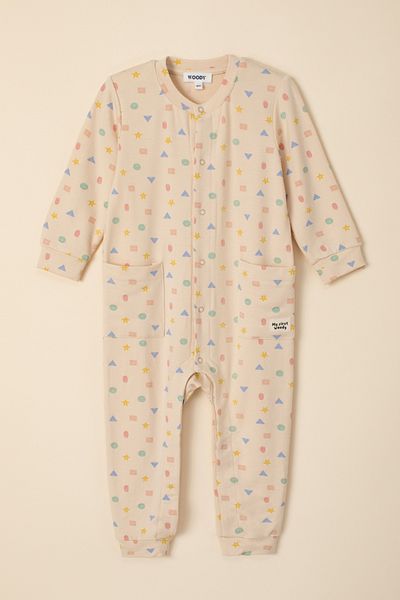 Woody Cotton Baby Rompers-Bpe - 993- Geometric Printed Ecru