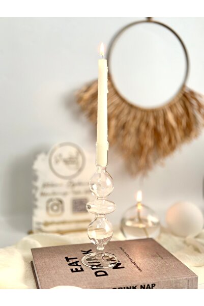 Shura Homeware Candy Cam Şamdan Mumluk Üfleme Cam El Yapımı Dekor