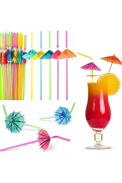 sinisgroupelektronik Tek Kullanımlık Plastik Körüklü Şemsiye Pipet 50 Adet/paket Parti Kokteyl,kafe, Restorant, Renkli