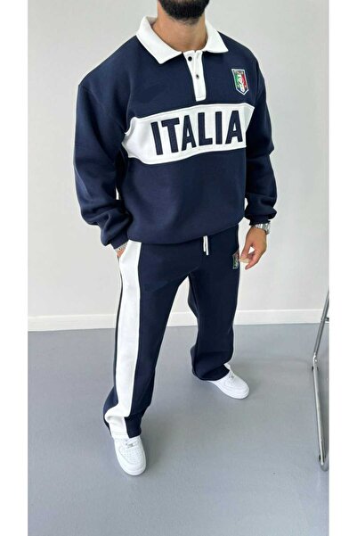 Genel Markalar İtalia 3 Iplik Şordonlu Oversize Baggy Eşofman Takımı(KOYU LAC...