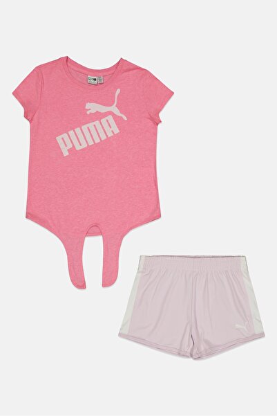 Puma Kids Girl 2 Pcs Brand Logo Top And Bottom Set, Pink/Lilac