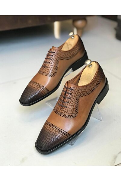 TerziAdemAltun Italian style inner outer natural leather laser cut men's shoes tan T9650