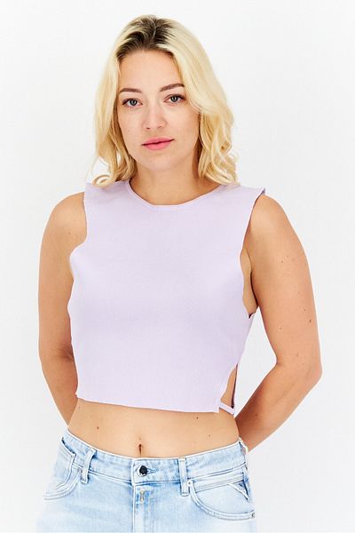 Missguided Women Petite Racer Neck Cut Out Side Crop Top, Purple