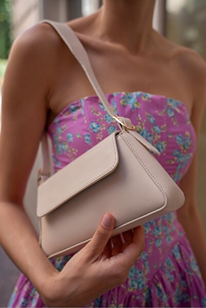 Madamra Cream Women's Simple Design Covered Shoulder Bag