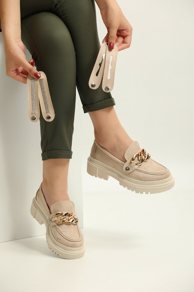 ZENNESHOES Дамски черни кожени мокасини с верижка Kristen