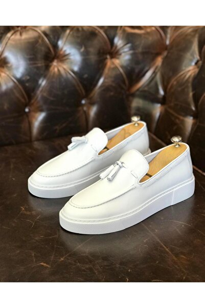 TerziAdemAltun Ανδρικά παπούτσια εσωτερικού εξωτερικού φυσικού δέρματος ιταλικού στυλ Λευκό T9642