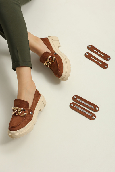 ZENNESHOES Kristen Γυναικεία Μαύρα Δερμάτινα Παπούτσια Loafer με αλυσίδα